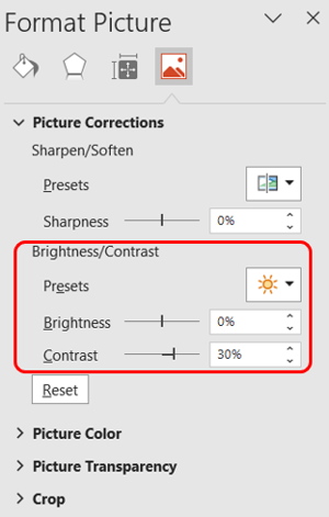 adjusting contrast in PowerPoint