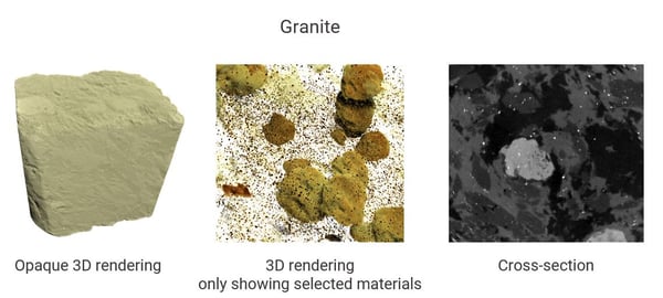 diffrent CT representations of granite rock