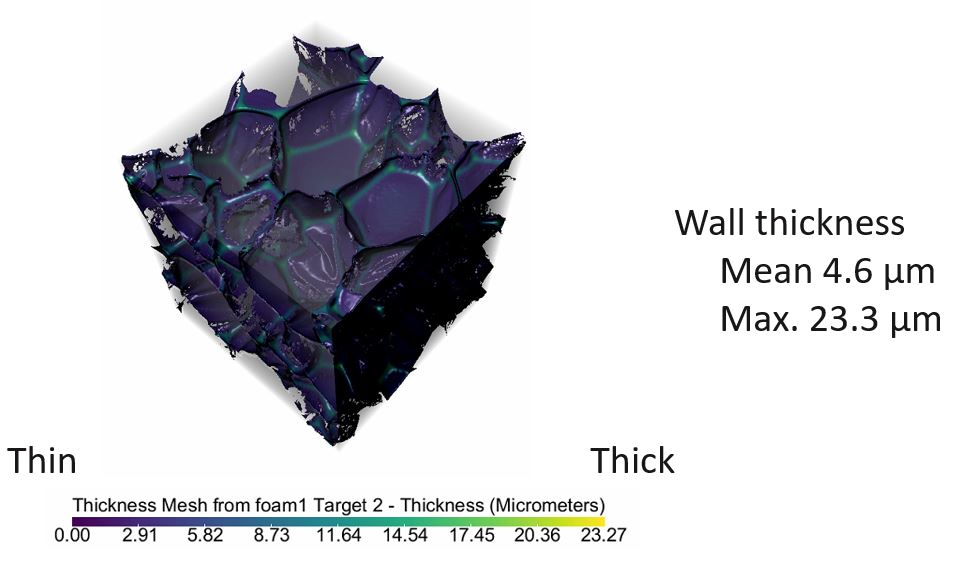 Polyurethane foam insulator cell wall thickness distribution analysis