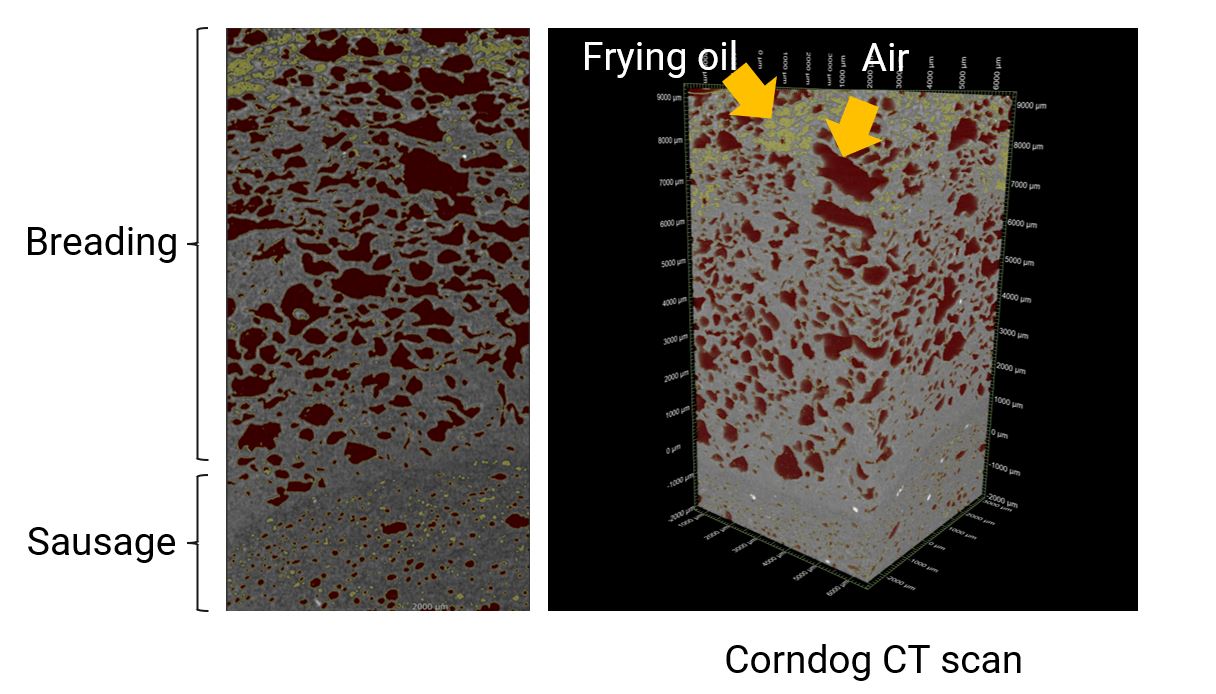 X-ray CT scan of corndog - frying oil and air distribution analysis