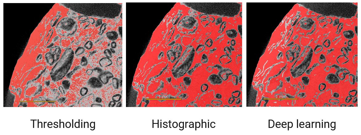 carbonate solid-void segmentation by thresholding histographic and deep learning