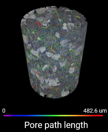 sandstone Idaho Gray pore network analysis (path length) by X-ray CT scan