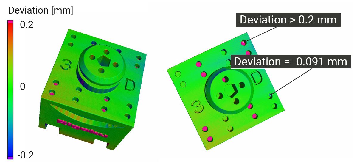 3D printed plastic part nominal vs actual comparison