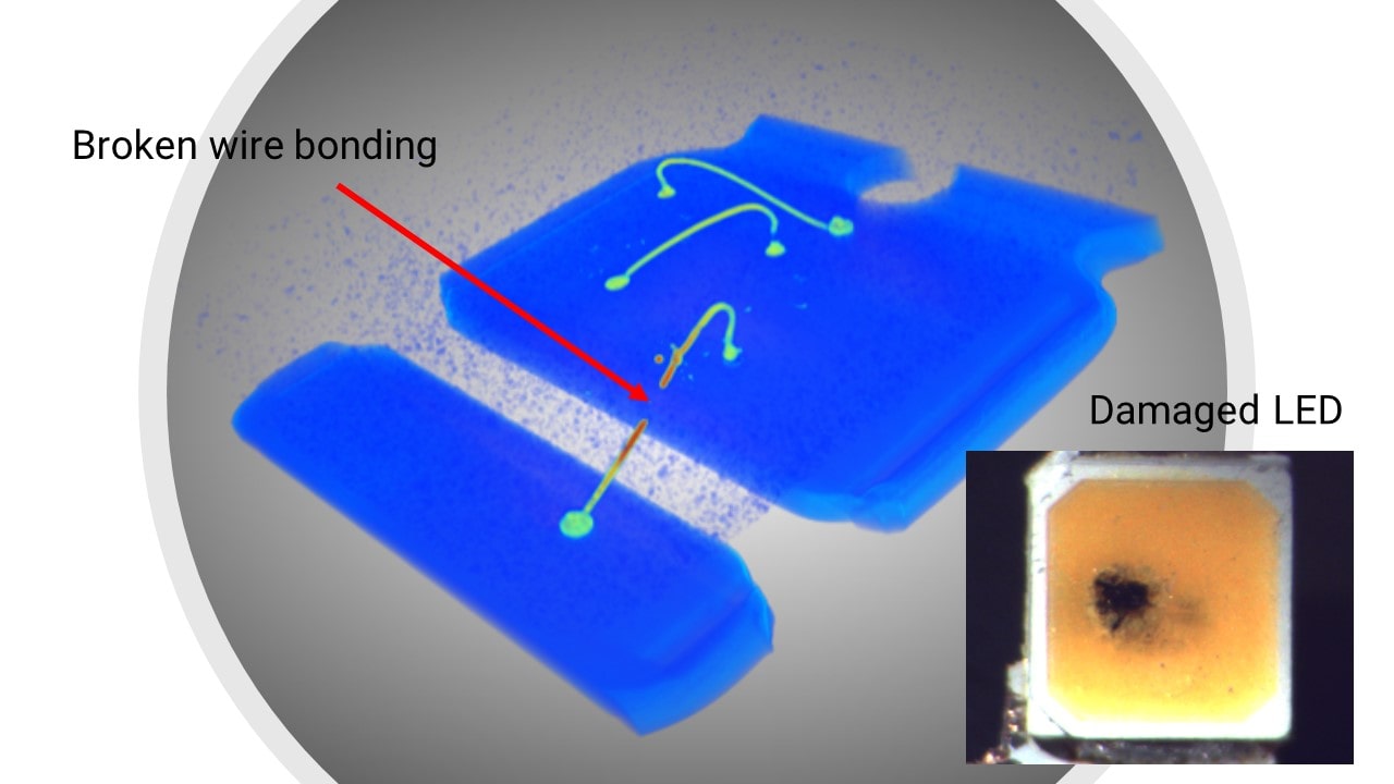 Broken bonding wires in LED chip