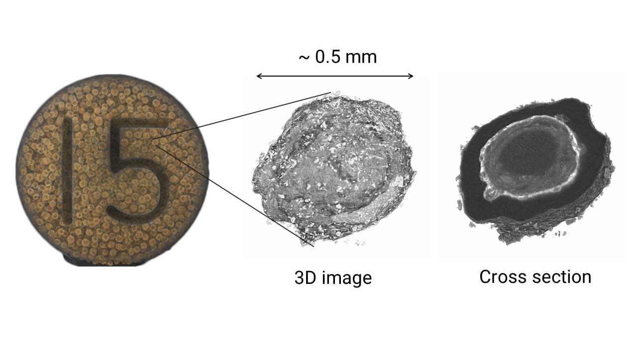 X-ray CT scan of a tablet and a microparticle